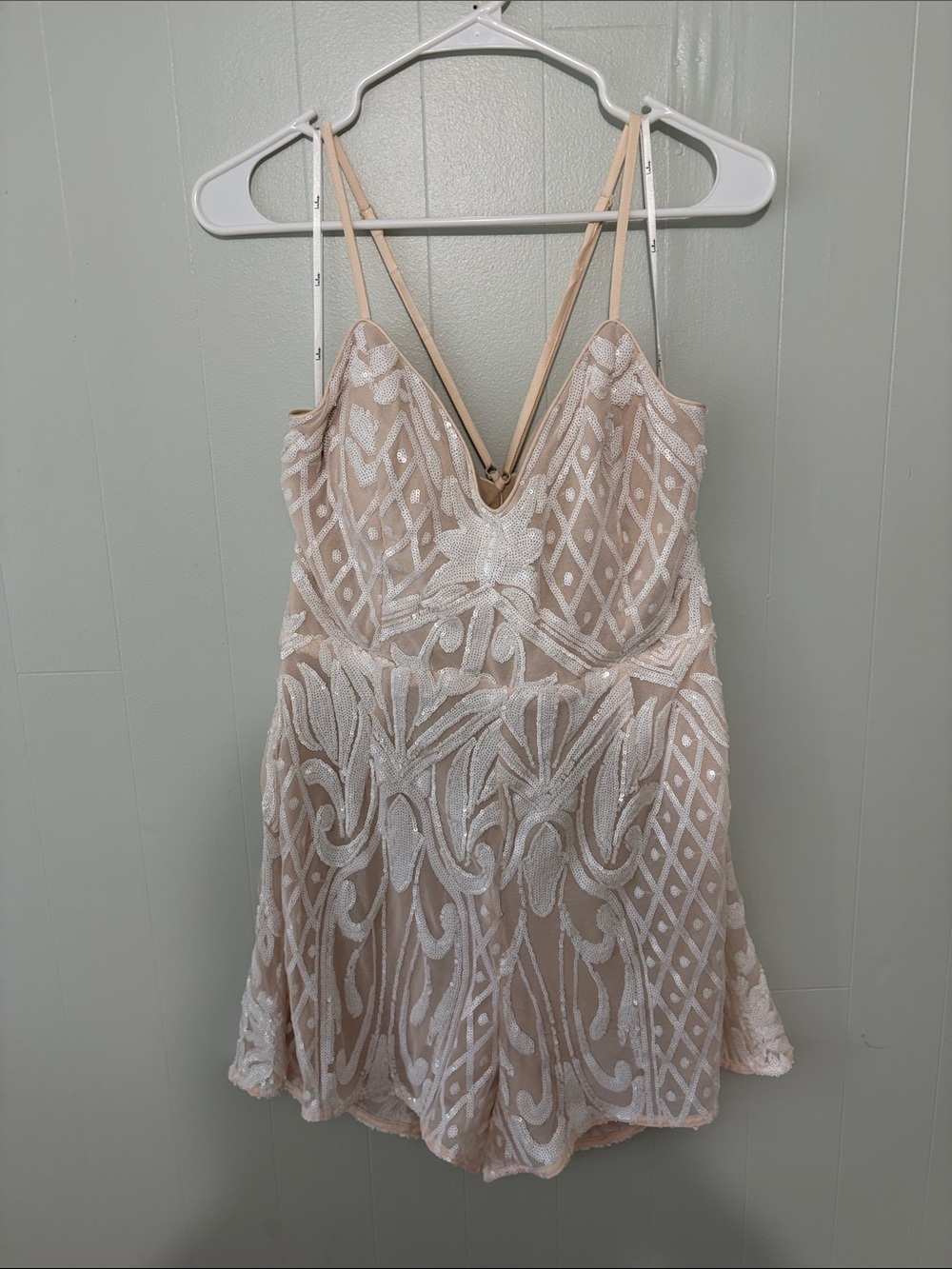 Beaded V-Neck Spaghetti Strap Romper in Ivory